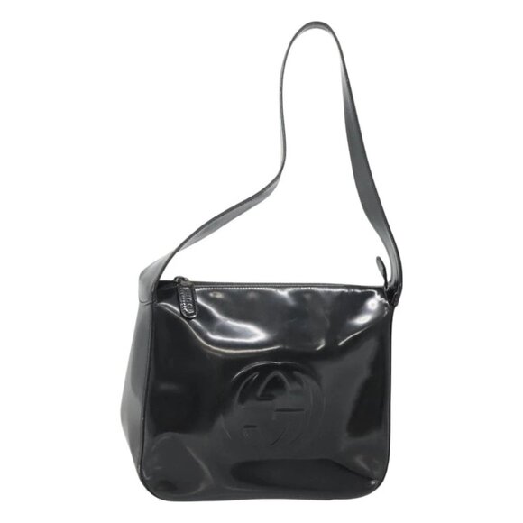 GUCCI Shoulder Bag Enamel Black 001 3754 1703 Auth am8759 - Picture 1 of 15